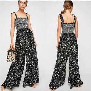 Free People Black and White Color My World Floral Jumpsuit